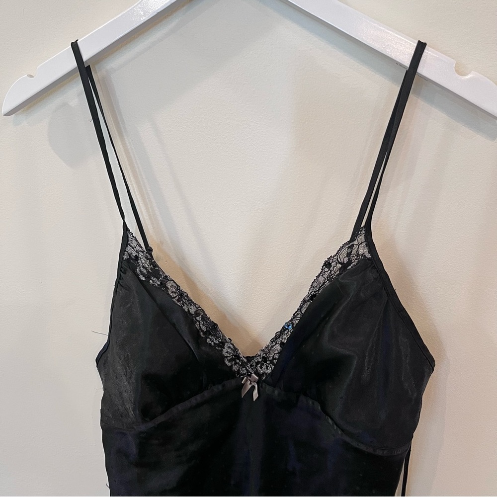 Babydoll Intimates Black Slip Dress Goth Lace Sequins Small Whimsical Fairy